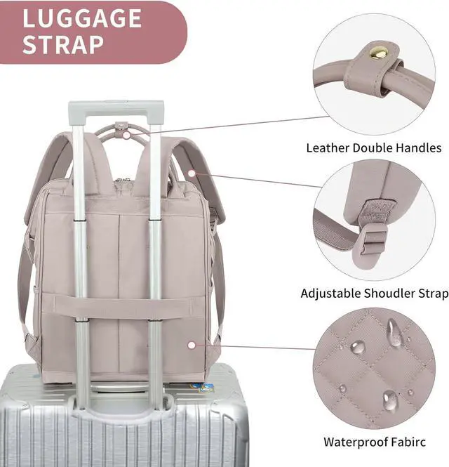 Alt view image 5 of 7 - 17 Inch Laptop Backpack for Women Work Business Travel Computer College Bags Large Capacity Water-repellent Quilted Casual Daypack with USB Port Dusty Pink