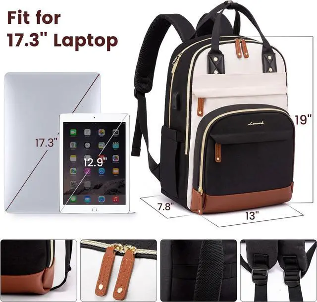 Alt view image 4 of 6 - Backpack Purse for Women Fits 17 Inch Laptop Fashion Travel Work Anti-theft Bag Business Computer Waterproof University Backpacks Beige-Black-Brown