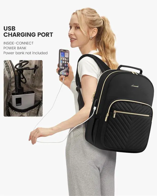 Alt view image 5 of 7 - Laptop Backpack for Women Travel Computer Work Bags with 17-inch Laptop Compartment College School Student Bag Teen Backpacks For Girls Hiking Outdoor Carry On Backpack Purse Black