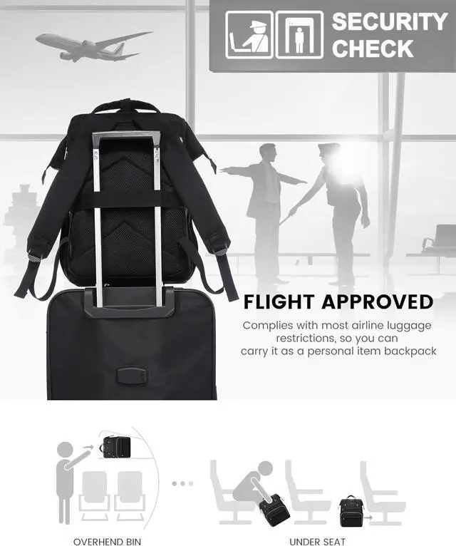 Alt view image 5 of 7 - 17.3 Inch Laptop Backpack Large Travel Backpack for Women Water Resistant Teacher Backpack with Laptop Compartment Professional Business Work bags with Charger Black