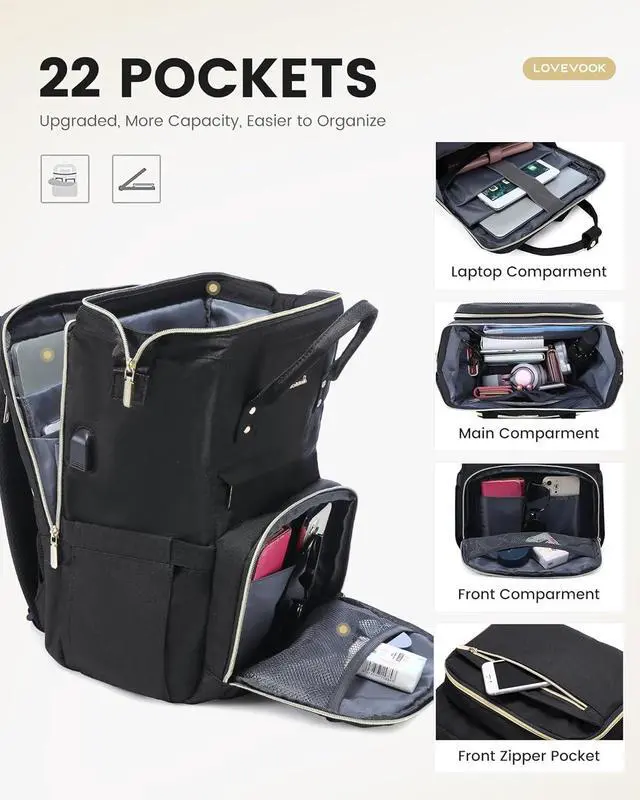 Alt view image 3 of 7 - 17.3 Inch Laptop Backpack Large Travel Backpack for Women Water Resistant Teacher Backpack with Laptop Compartment Professional Business Work bags with Charger Black