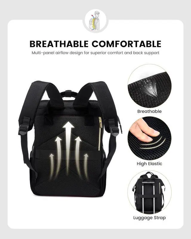 Alt view image 7 of 7 - 17.3 Inch Laptop Backpack Large Travel Backpack for Women Water Resistant Teacher Backpack with Laptop Compartment Professional Business Work bags with Charger Black
