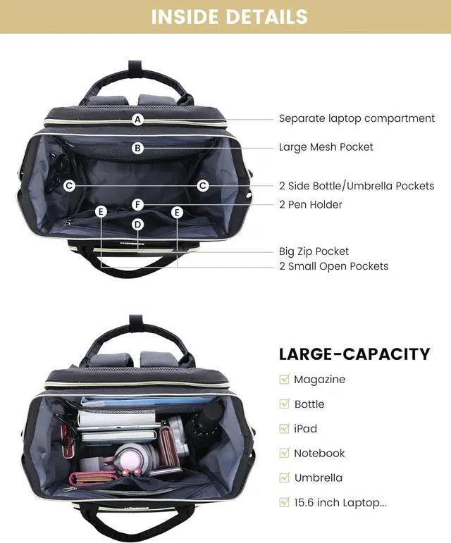 Alt view image 4 of 7 - 17.3 Inch Laptop Backpack Large Travel Backpack for Women Water Resistant Teacher Backpack with Laptop Compartment Professional Business Work bags with Charger Black