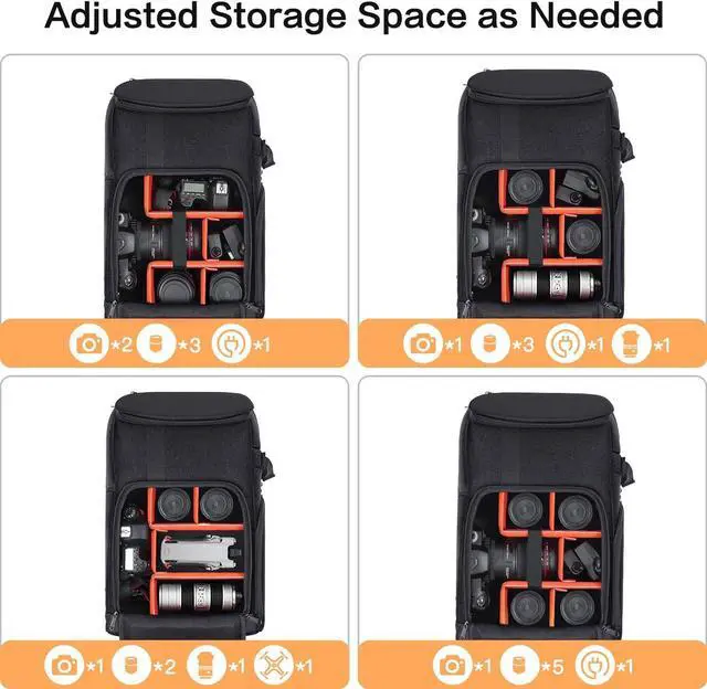 Alt view image 3 of 7 - Camera Backpack, DSLR/SLR/Mirrorless Large Men/Women Photography Camera Bag Case with 17.3 inch Laptop Compartment&Tripod Holder&Rain Cover Compatible with Canon/Nikon/Fuji/Laptop, Space Gray
