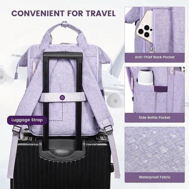 Alt view image 5 of 7 - Laptop Backpack Travel Bag with 17.3 inch Laptop Compartment Water Resistant Teacher Nurse Doctor Work Bag Anti-theft Daypack Purple