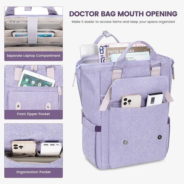 Alt view image 7 of 7 - Laptop Backpack Travel Bag with 17.3 inch Laptop Compartment Water Resistant Teacher Nurse Doctor Work Bag Anti-theft Daypack Purple