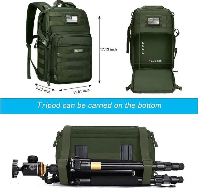 Alt view image 4 of 7 - Camera Backpack DSLR/SLR/Mirrorless Tactical Camera Bag Case with Laptop Compartment Compatible with Canon/Nikon/ Army Green