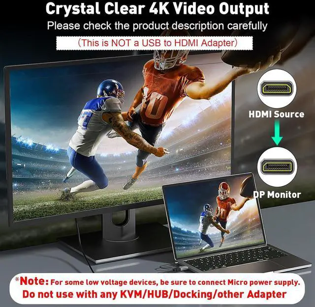 Alt view image 2 of 7 - HDMI to DisplayPort Adapter (4K 60Hz 1080p 120Hz) Uni-Directional HDMI Male to DP Female Converter for Monitor Compatible with GPU Laptop AMD NVIDIA PS5 Xbox and More - 1 Pack