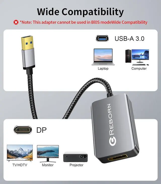 Alt view image 7 of 7 - USB 3.0 to DisplayPort Adapter 1080P@60Hz USB 3.0 Male to DisplayPort Female Multi-Display Cable Converter Suitable for MAC OS Windows 7/8/10/11