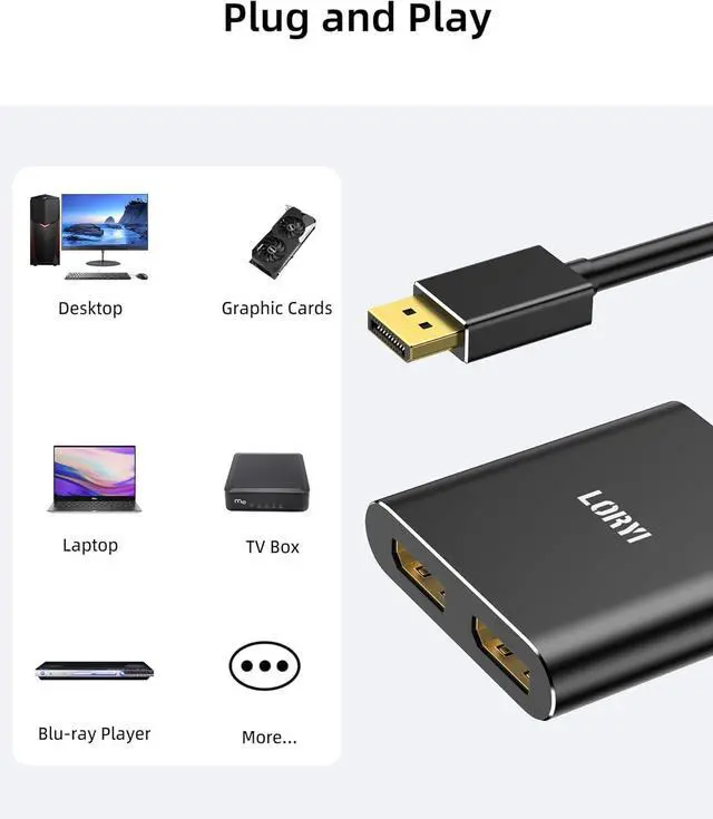 Alt view image 7 of 7 - Displayport to Dual DisplayPort Splitter Adapter 4K60Hz MST Displayport hub 1 in 2 Out Display Port for Dual Monitors DP1.4 Display Port Splitter for Desktop Laptop Extend Display