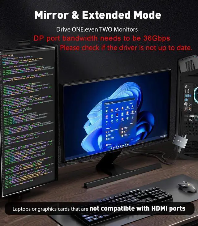 Alt view image 4 of 7 - DisplayPort to Dual Display Port Adapter [4K@60Hz] DP Splitter 1 in 2 Out Extended Display MST DP to 2 DP Female for Dual Monitors Compatible with PC Graphic Card NVIDIA AMD