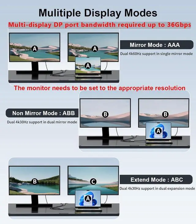 Alt view image 6 of 7 - DisplayPort to Dual Display Port Adapter [4K@60Hz] DP Splitter 1 in 2 Out Extended Display MST DP to 2 DP Female for Dual Monitors Compatible with PC Graphic Card NVIDIA AMD