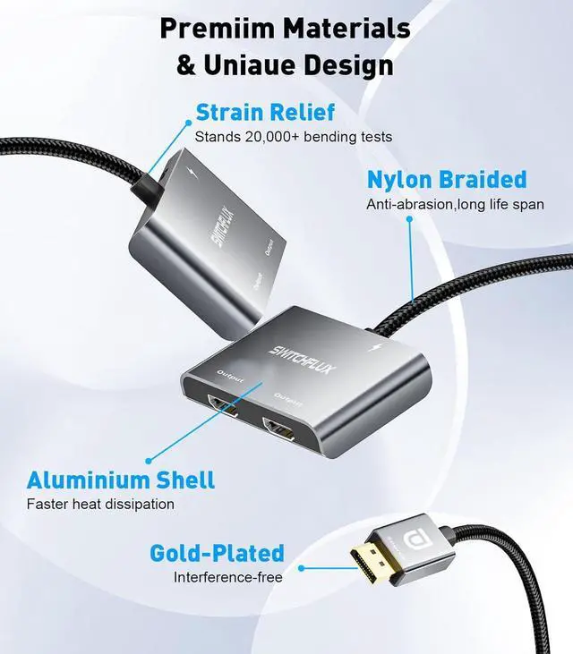 Alt view image 7 of 7 - DisplayPort to Dual Display Port Adapter [4K@60Hz] DP Splitter 1 in 2 Out Extended Display MST DP to 2 DP Female for Dual Monitors Compatible with PC Graphic Card NVIDIA AMD