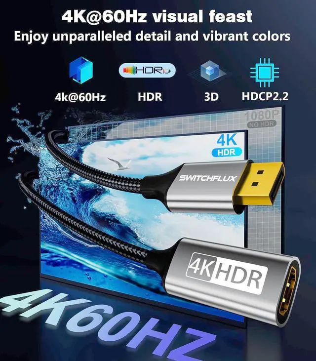 Alt view image 2 of 7 - Active DisplayPort to HDMI Adapter (4K@60Hz 1440P/2K@120Hz) Uni-Directional DP 1.2 to HDMI 2.0 Converter Male to Female Compatible with AMD NVIDIA Desktops and Gaming Monitors