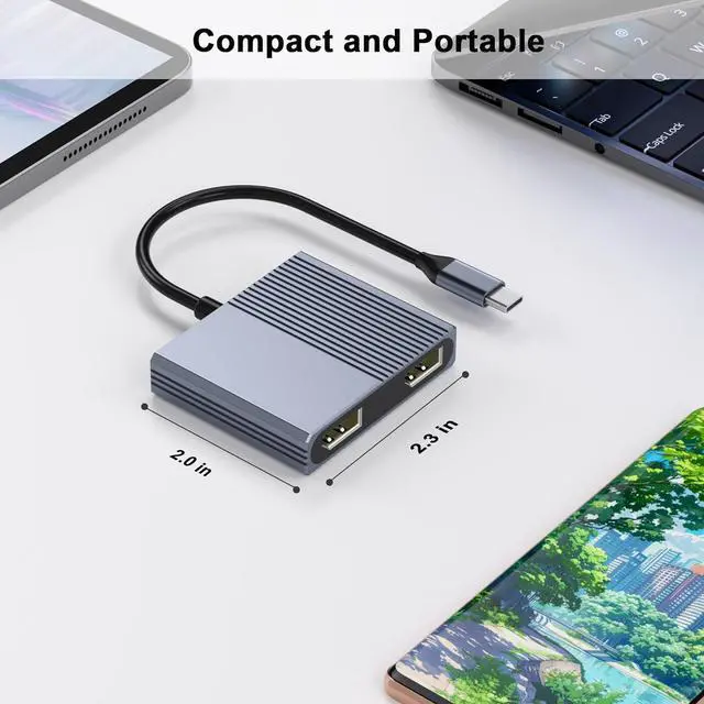 Alt view image 7 of 7 - USB C to Dual DisplayPort Adapter 4K@60Hz Displayport Splitter Display Port to USB C Displayport MST Hub Display Port Splitter for Dual Monitors DisplayPort Hub for //HP etc