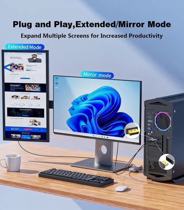 Alt view image 4 of 7 - 1-Pack DisplayPort 1.2 to HDMI 2.0 Adapter (4K@60Hz 1440P/2K@120Hz) Uni-Directional DP (Source) to HDMI (Display) Converter Compatible with PC Desktop AMD NVIDIA and Gaming Monitors