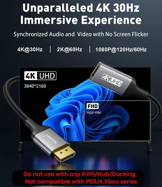 Alt view image 3 of 7 - 4K Display Port to HDMI Adapter | Uni-Directional DP 1.2 Computer to HDMI2.0 Screen DisplayPort Male to HDMI Female Adapter for AMD NVIDIA  HP PC Passive