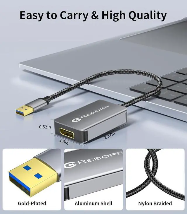 Alt view image 6 of 7 - USB 3.0 to DisplayPort Adapter 1080P@60Hz USB 3.0 Male to DisplayPort Female Multi-Display Cable Converter Suitable for MAC OS Windows 7/8/10/11