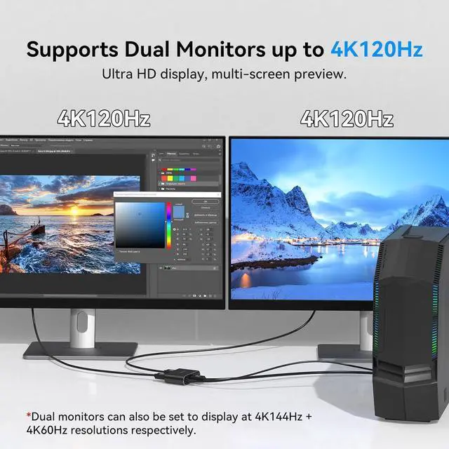 Alt view image 5 of 7 - DisplayPort to Dual DisplayPort Splitter Dual 4K120Hz or 4K144Hz+4K60Hz Extend/Copy Display Adapter SST/MST Display Port Splitter for 2 Monitors (macOS only Supports SST Mode)