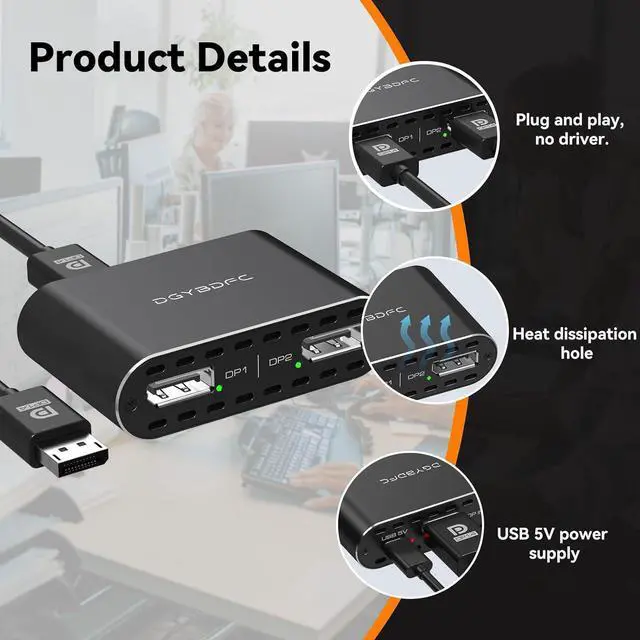 Alt view image 6 of 7 - DisplayPort to Dual DisplayPort Splitter Dual 4K120Hz or 4K144Hz+4K60Hz Extend/Copy Display Adapter SST/MST Display Port Splitter for 2 Monitors (macOS only Supports SST Mode)