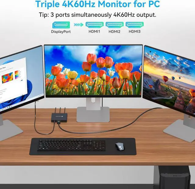 Alt view image 5 of 7 - DisplayPort to HDMI Splitter for Multi Monitor Adapter,4K@60Hz DisplayPort Splitter 1 in 3 Out for 3 Monitor HDMI Support Extended Mode on Windows for DP 1.4 Devices Only