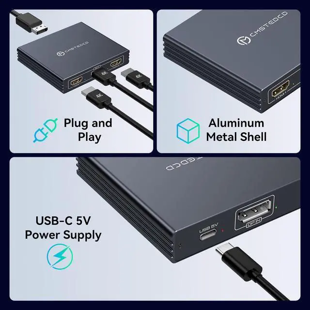 Alt view image 6 of 7 - DisplayPort to HDMI Splitter for Multi Monitor Adapter,4K@60Hz DisplayPort Splitter 1 in 3 Out for 3 Monitor HDMI Support Extended Mode on Windows for DP 1.4 Devices Only