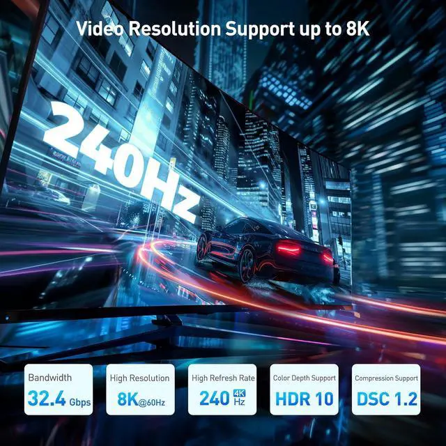 Alt view image 3 of 7 - 4K@240Hz Right Angle DisplayPort 1.4 Adapter 8K DisplayPort 90 Degree Adapter Black