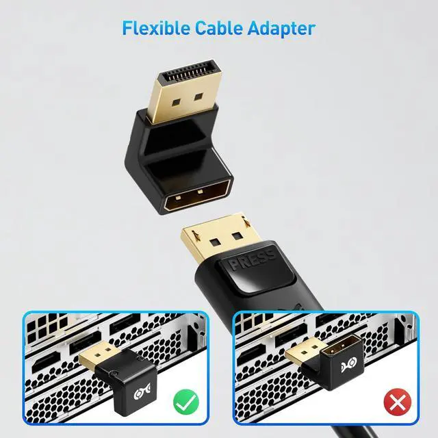 Alt view image 4 of 7 - 4K@240Hz Right Angle DisplayPort 1.4 Adapter 8K DisplayPort 90 Degree Adapter Black