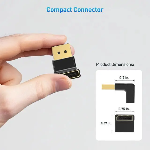 Alt view image 5 of 7 - 4K@240Hz Right Angle DisplayPort 1.4 Adapter 8K DisplayPort 90 Degree Adapter Black