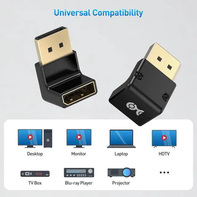 Alt view image 6 of 7 - 4K@240Hz Right Angle DisplayPort 1.4 Adapter 8K DisplayPort 90 Degree Adapter Black