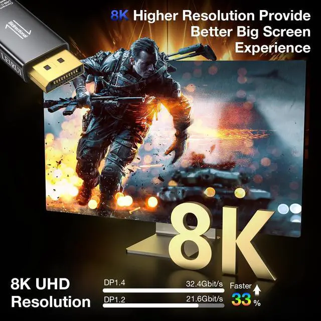 Alt view image 3 of 7 - 8K@60Hz USB C to DisplayPort 1.4 Adapter Bidirectional Type C to Display Port Adapter Thunderbolt 3/4 to DP Converter Compatible with MacBook Phone 16/15 iPad Pro  Galaxy /HP//