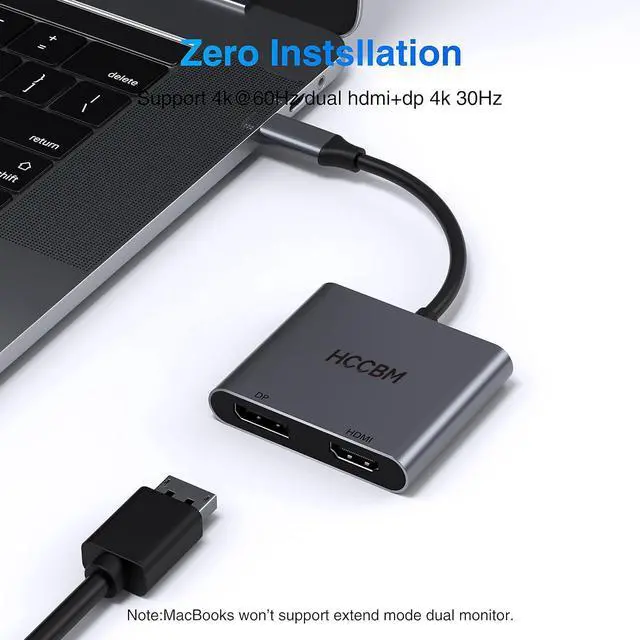 Alt view image 2 of 7 - USB C to DisplayPort(DP) and HDMI Adapter Dual Monitor Adapter for  HP Surface Laptops Thunderbolt 3/USB C Type C to HDMI DP Hub Dongle 4K @60hz