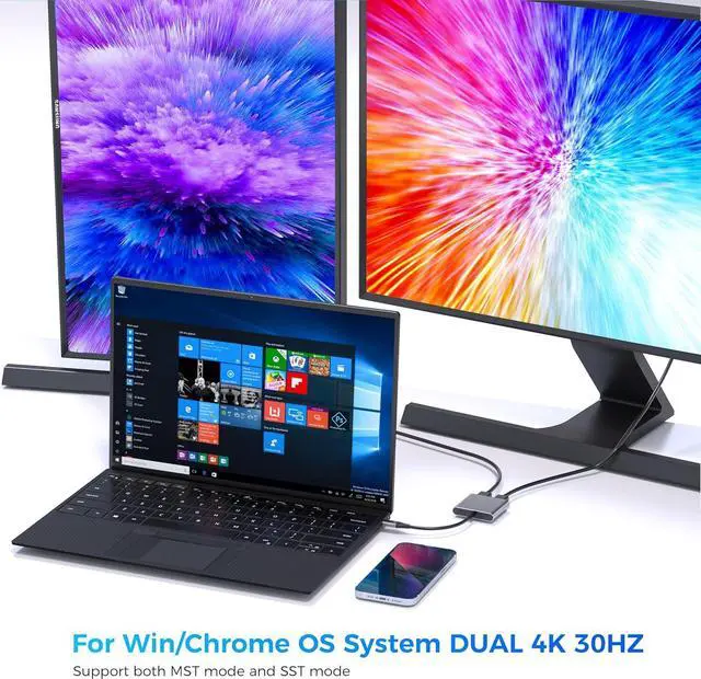 Alt view image 3 of 7 - USB C to DisplayPort(DP) and HDMI Adapter Dual Monitor Adapter for  HP Surface Laptops Thunderbolt 3/USB C Type C to HDMI DP Hub Dongle 4K @60hz