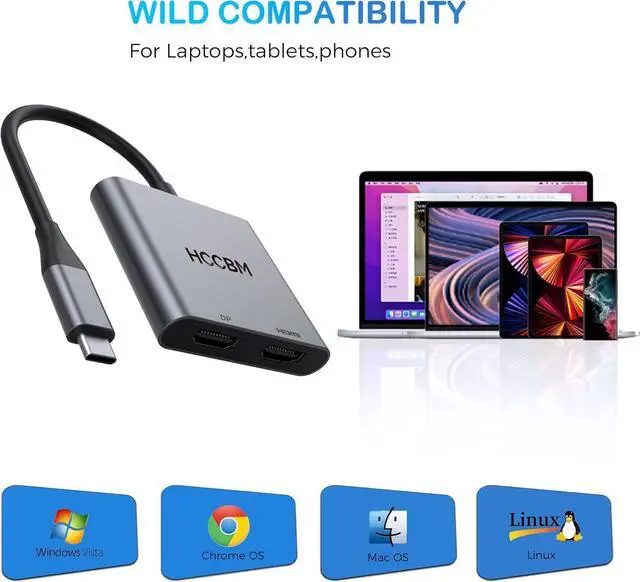 Alt view image 7 of 7 - USB C to DisplayPort(DP) and HDMI Adapter Dual Monitor Adapter for  HP Surface Laptops Thunderbolt 3/USB C Type C to HDMI DP Hub Dongle 4K @60hz