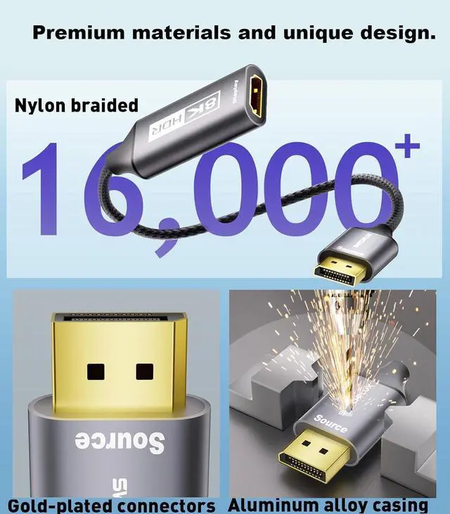 Alt view image 6 of 7 - 8K DisplayPort 1.4 to HDMI 2.1 Adapter [4K@120Hz 2K@165Hz] Uni-Directional DP Source to HDMI Display Converter Display Port for AMD/NVIDIA Cards PC (Not Compatible with PS5)
