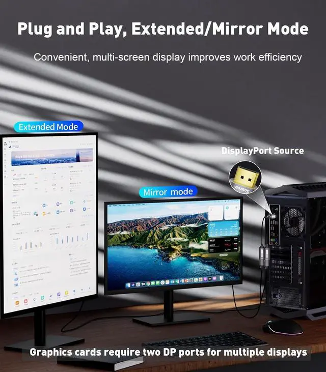Alt view image 5 of 7 - 8K DisplayPort 1.4 to HDMI 2.1 Adapter [4K@120Hz 2K@165Hz] Uni-Directional DP Source to HDMI Display Converter Display Port for AMD/NVIDIA Cards PC (Not Compatible with PS5)