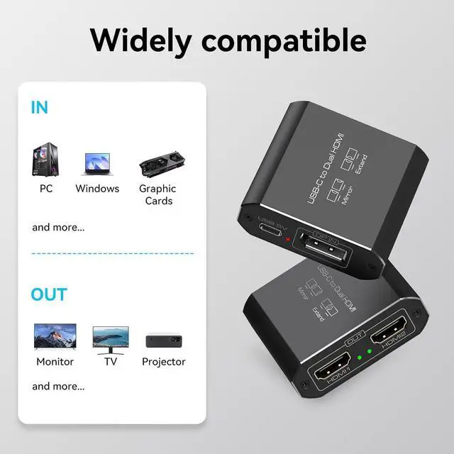 Alt view image 6 of 7 - 4K@60Hz Displayport to Dual HDMI Adapter Display Port to 2 HDMI Splitter Extended for Double Screen DisplayPort 1.2 to 2HDMI Dongle for Computer Graphics Cards Support MST & SST Mode