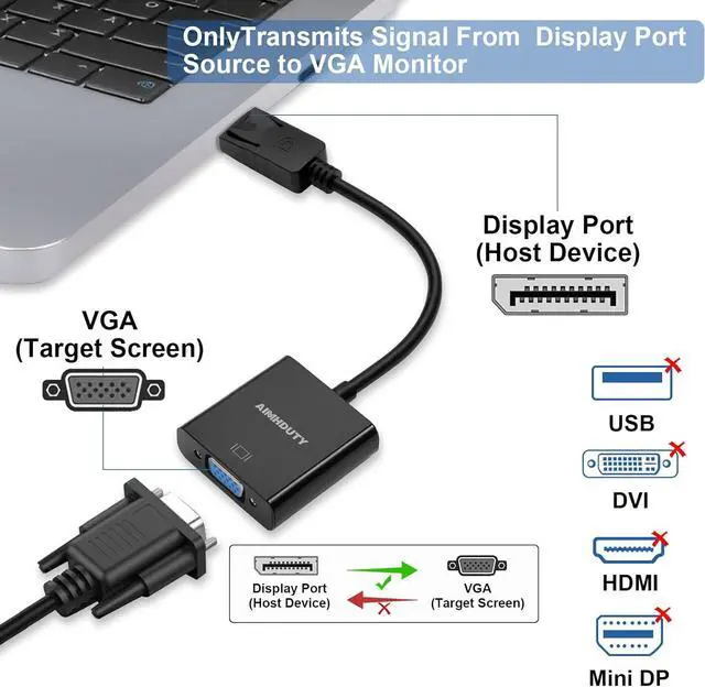 Alt view image 2 of 7 - Displayport to VGA Adapter Gold Plated DP Male to VGA Female Converter Compatible with Computer Desktop Laptop PC Monitor Projector HDTV