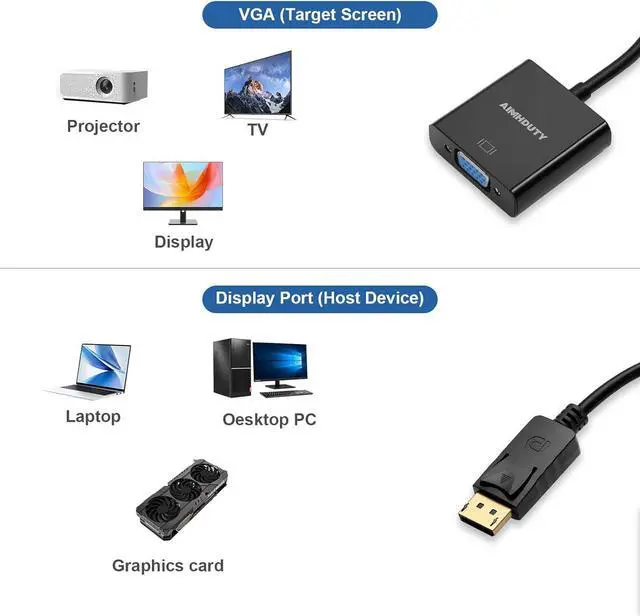 Alt view image 3 of 7 - Displayport to VGA Adapter Gold Plated DP Male to VGA Female Converter Compatible with Computer Desktop Laptop PC Monitor Projector HDTV