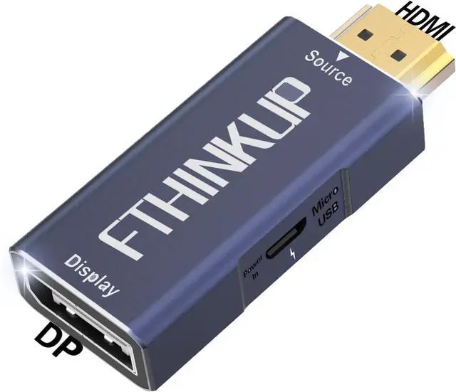 Main image of HDMI to Display Port Adapter 4K@60Hz Active HDMI Male to DisplayPort Female Adapter Compatible with MacBook Mac Mini PS4/5 Xbox X Series/S AMD NVIDIA (Additional Power Supply Required)