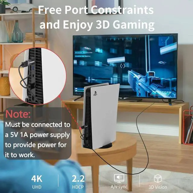 Alt view image 4 of 7 - HDMI to Display Port Adapter 4K@60Hz Active HDMI Male to DisplayPort Female Adapter Compatible with MacBook Mac Mini PS4/5 Xbox X Series/S AMD NVIDIA (Additional Power Supply Required)