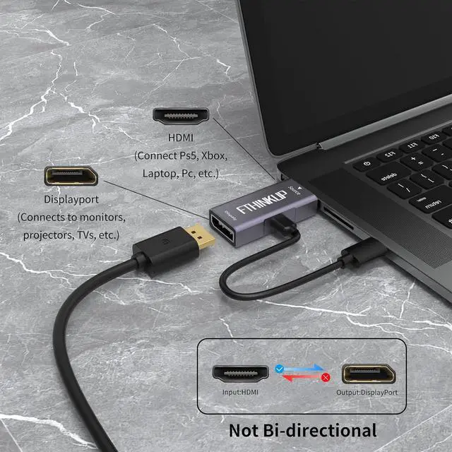 Alt view image 6 of 7 - HDMI to Display Port Adapter 4K@60Hz Active HDMI Male to DisplayPort Female Adapter Compatible with MacBook Mac Mini PS4/5 Xbox X Series/S AMD NVIDIA (Additional Power Supply Required)