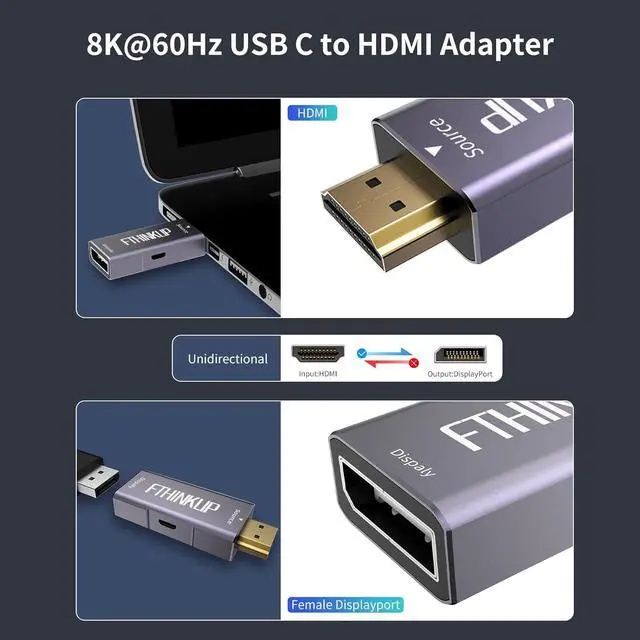 Alt view image 7 of 7 - HDMI to Display Port Adapter 4K@60Hz Active HDMI Male to DisplayPort Female Adapter Compatible with MacBook Mac Mini PS4/5 Xbox X Series/S AMD NVIDIA (Additional Power Supply Required)
