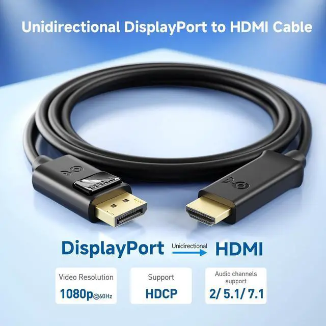 Alt view image 2 of 6 - 2-Pack Unidirectional DisplayPort to HDMI Cable - 6ft Gold-Plated DP to HDMI Cable Display Port to HDTV/Monitor/Projector Conversion Cord
