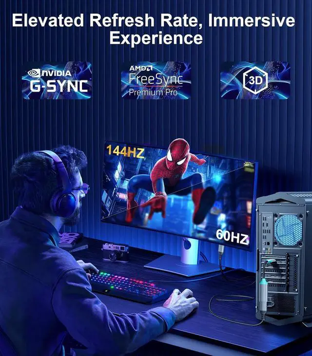 Alt view image 3 of 7 - DisplayPort 1.4 to HDMI 2.1 Adapter 8K@60Hz/4K@120Hz Unidirectional DP Male to HDMI Female Converter Display Port Adapter for PC RTX/AMD Card