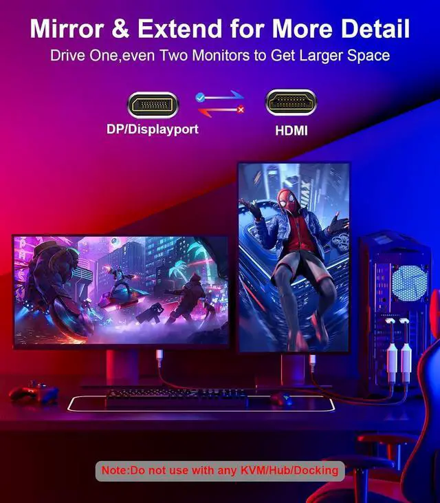 Alt view image 4 of 7 - DisplayPort 1.4 to HDMI 2.1 Adapter 8K@60Hz/4K@120Hz Unidirectional DP Male to HDMI Female Converter Display Port Adapter for PC RTX/AMD Card