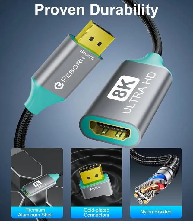 Alt view image 5 of 7 - DisplayPort 1.4 to HDMI 2.1 Adapter 8K@60Hz/4K@120Hz Unidirectional DP Male to HDMI Female Converter Display Port Adapter for PC RTX/AMD Card