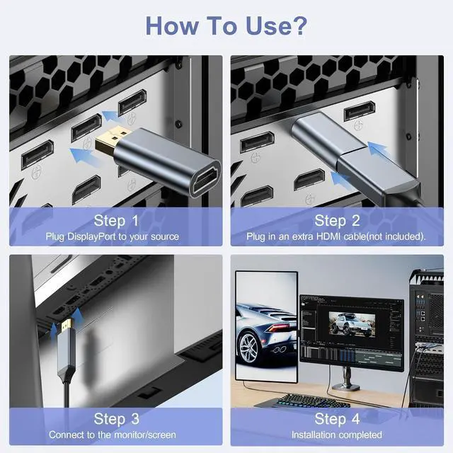 Alt view image 4 of 7 - 4K DisplayPort to HDMI Adapter 6 Pack Display Port Male to HDMI Female Adapter Uni-Directional 4K@30Hz 2K@60Hz UHD DP PC to HDMI Viedo Convert for Monitor Desktop  HDTV Laptop TV Projector