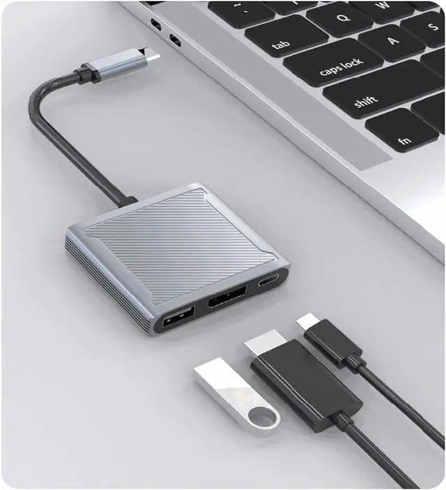 Alt view image 2 of 7 - USB C to DisplayPort Multiport Adapter Dock 3-in-1 Type C Hub with 1xDP 1.4 + 1xUSB 2.0 + 1xPD Charging Port(Type C) 8K 60Hz/ 100W PD/DP ALT Mode Supported