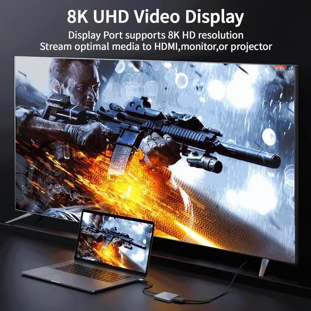 Alt view image 3 of 7 - USB C to DisplayPort Multiport Adapter Dock 3-in-1 Type C Hub with 1xDP 1.4 + 1xUSB 2.0 + 1xPD Charging Port(Type C) 8K 60Hz/ 100W PD/DP ALT Mode Supported
